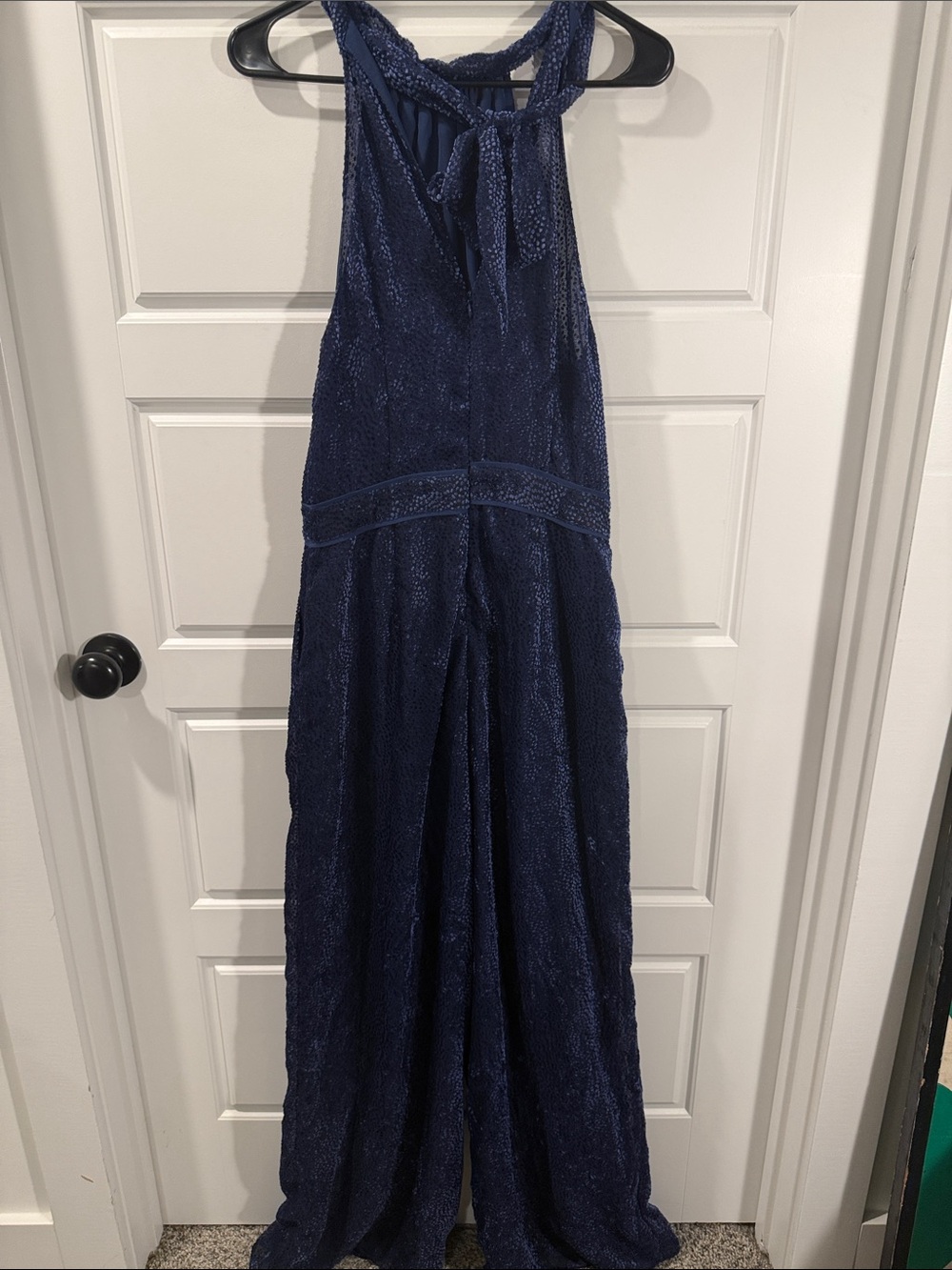 ANTHROPOLOGIE ELEVENSES Nova Velvet Halter Jumpsuit Blue Formal 12 - Picture 9 of 10